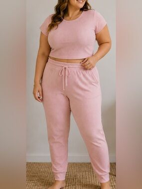 🆕 Star Dust • Pink • Ribbed • Crop Top • 2 Pc Set